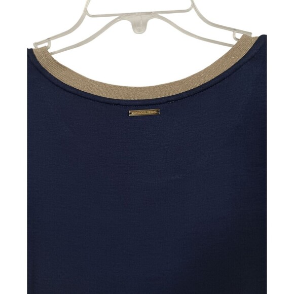 Michael Kors Dress XL Navy Metallic Gold Neckband Stretch Pullover Cap Sleeve - Picture 4 of 8